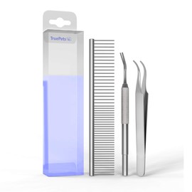 True Pets Set of 3 tick tweezers for dogs, tick hooks for humans and animals, stainless steel tick tweezers with practical comb.