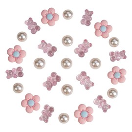 Aikeis Bear and Daisy Shoe Decorations, Suitable for Women, Girls and Kids (10 Pieces Pink Bears + 11 Pieces White Beads + 6 Pieces Pink Daisies), Resin