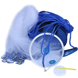 Drasry Fishing Cast Net with Aluminum Ring 3/8 or 1/2 Mesh for Saltwater Freshwater Bait Shrimp Trap Fish Throw Net Size 4FT/5FT/6FT/7FT Radius (Lead Sinkers 3/8 Mesh, 5FT / 150cm Radius