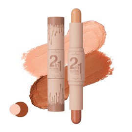 2 Color Dual Contour Stick,2-In-1 Highlight Bronzer Stick,Cream Brighten Shadow Face Make-Up,Long Lasting & Waterproof Contour Sticks Kit for Light Skin,Soft-Focus Look,Vegan & Cruelty-Free