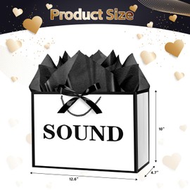 JWSCYSY 12.6" 5 Senses Gift Bags with Tissue Papers and Ribbons for Men, Women, Him Her Birthday, Anniversary, Wedding, Valentine's Day (White Black)