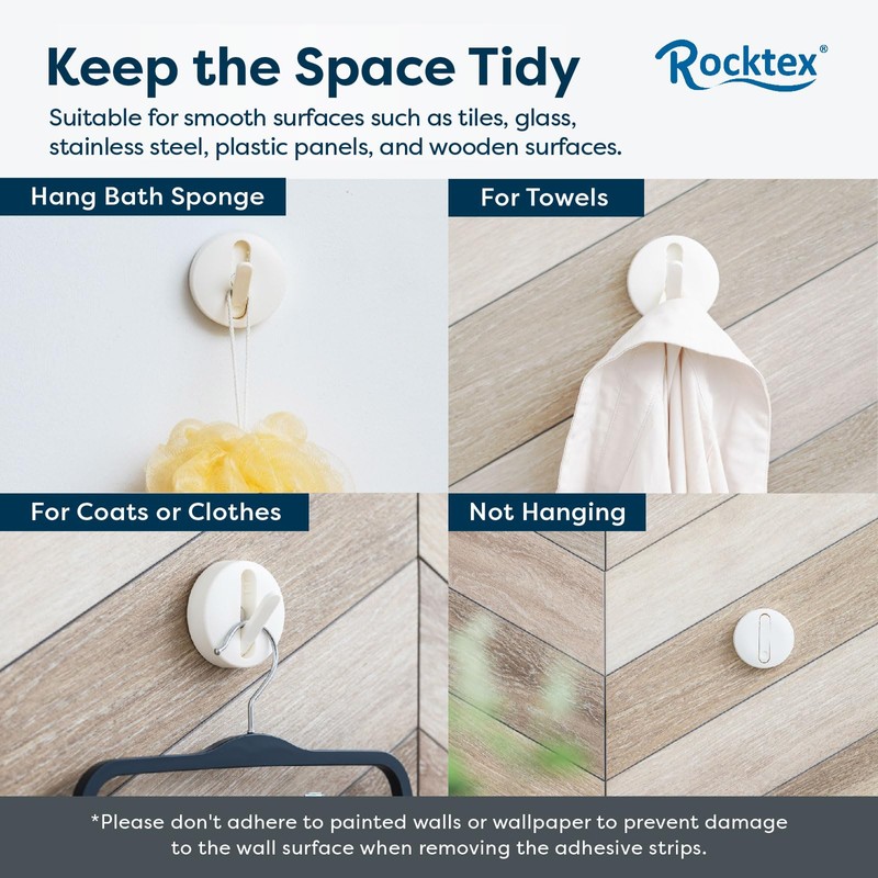 Rocktex 4 PCS Foldable Adhesive Wall Hooks - 4.4 lbs