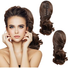 2 Unidades Cola de Caballo Rizada Extensión Del Pelo, Extensión Cola Rizado Caballo de 12 Pulgadas, Clip Garra Sintético, Fácil Instalar y Manejar el Pelo, Adecuado para Mujeres(Marrón,8#)
