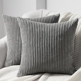 Topfinel Cushion Covers 40x40cm Pack of 2, Boho Corduroy Throw Pillow Covers, Decorative Pillow Cases for Couch Sofa Living Room Bedroom (Dark Grey)