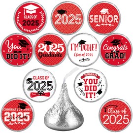 576Pcs Class of 2025 Graduation Stickers,Congrats Party Favors Chocolate Sticker Candy Labels for 2025 Senior High School College Graduation Supplies and Decorations (Red and White)