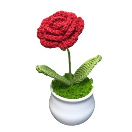 Joekaran Crochet Flowers Cute Little Potted Flower, Gift for Birthday, Teacher’s Day, Graduation, Anniversary, Christmas, Decor for Car Dashboard,Home Office Decoration (Burgundy Rose)