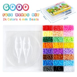 LIHAO Ironing Beads Plates Set 6000 Pieces Beads in Sorting Box Plate DIY Beads for Children as a Gift (4 mm, 24 Colours)