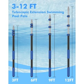 Juecity Pool Pole,Extension Telescoping Pole for Swimming Pool Cleaning Poles,Telescopic Heavy Duty Aluminium Alloy (12 FT)