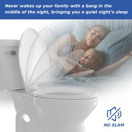 Elongated Toilet Seat, 18.5” Soft/Slow Close Oval (Oblong) Toilet Seat for Elongated Toilets, No-Slam Quiet-Close Lid, Easy-to-Install & Clean, Durable Never-Loosen White Plastic Seat