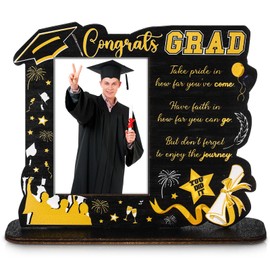 Yaomiao 3.94 x 2.64 Inch Graduation Picture Frame Small Wooden Graduate Picture Display Holder with Blessing Words for Class of 2025 Gift(Black and Gold,Take Pride in How Far You've Come)