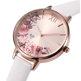 KIMOMT Women Watches Leather Band Luxury Quartz Waterproof Fashion Creative Wristwatch for Women Ladies Girls (Flower- Lily Flower)