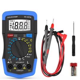 GOLDCHAMP 2000pF to 200μF Capacitor Tester, 20Ω to 2000MΩ Ohm Meter, Capacitance, hFE Test Multimeter, Manual Range, Backlight, Auto Power Off, Test Meter Tool GC-4070L