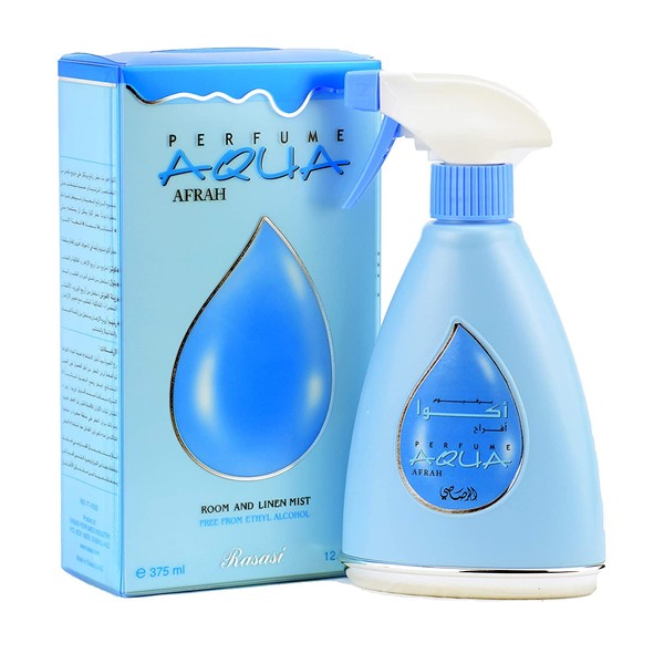 Aqua Afrah Air Freshener - 375 ML (12.7 oz) | Aromatic Essential Oil Spray | Fresh Blend of Lemon, Black Currant , Woody, Musk | Long Lasting Room Fragrance | by RASASI Perfumes