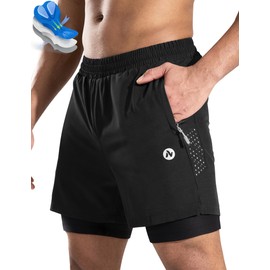 Nepest Men's Mountain Bike Shorts 4D Padded Cycling Bicycle Biker Riding Gel MTB Shorts Zip Pockets Black/Grey L
