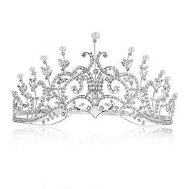 SAMKY Pageant Bridal Rhinestone Crystal Adjustable Tiara Crown - Silver Plated Faux Pearls T419