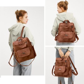 Puwuzixi Women Backpack Waterproof Anti-Theft Lightweight PU Fashion Travel Multipurpose Convertible Purse Shoulder Bag Handbag Backpack Caramel Brown