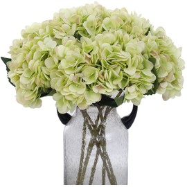 Kimura's Cabin 6pcs Green Silk Hydrangea Flowers Bouquets Faux Hydrangea Stems for Home Wedding Party Table Core Decoration (Light Green)