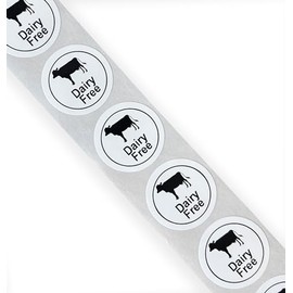 100 x 25mm Round White Dairy Free Labels Permanent allergen Safety Intolerance Stickers