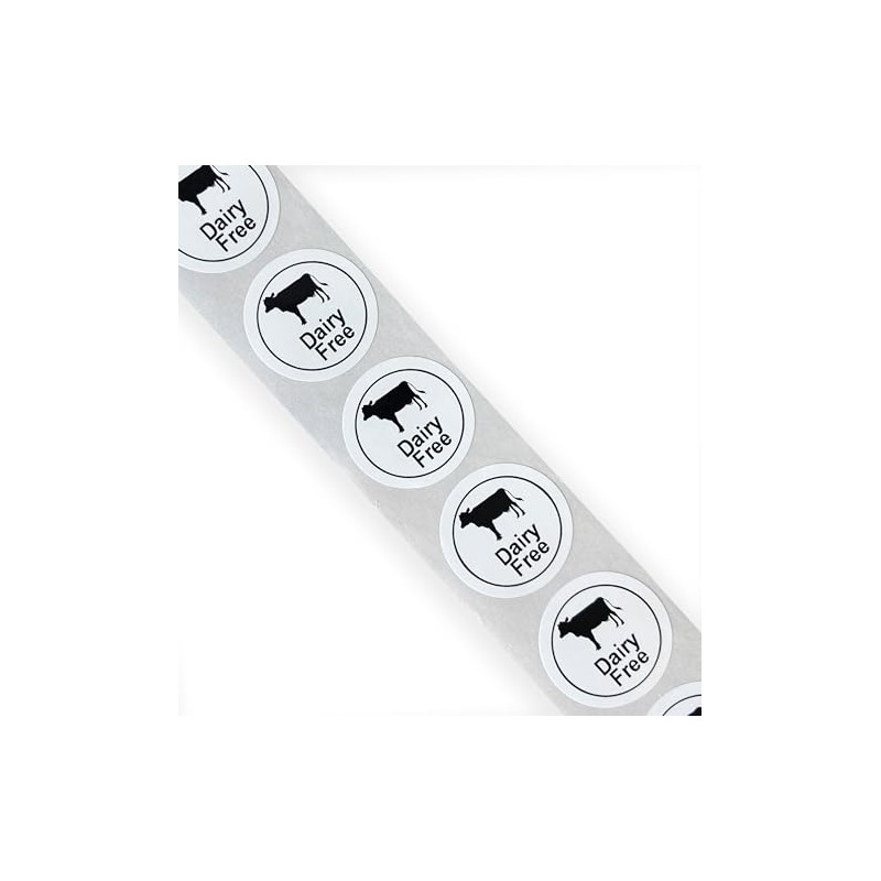 100 x 25mm Round White Dairy Free Labels Permanent allergen
