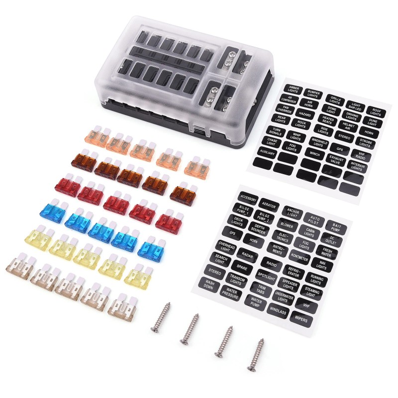 MICTUNING 12-Way 12-32V Blade Fuse Box Block Auto/Boat Car Fuse