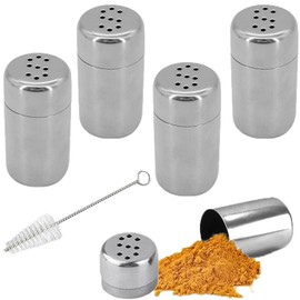 RXKFIGX 4 Pcs Mini Salt and Pepper Shakers Stainless Steel Salt and Pepper Pots Small Mini Salt and Pepper Shakers Stainless Steel Salt Shaker for Travel for Restaurants Camping and Outdoor Barbecue