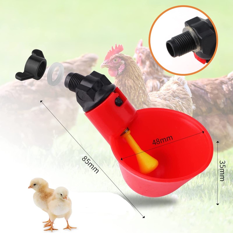 Automatic Chicken Drinkers Waterers Upgraded - 10 Pcs Red Poultry