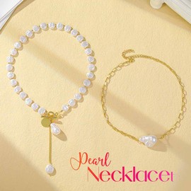 CLOACE Boho Pearl Necklace Gold Layered Beaded Necklaces Pendant Beach Accessories for Women (Pearl)