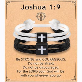 Confirmation Gifts for Boys - First Communion Gifts for Boys, 2Packs String Adjustable Religious Cross Bracelet for Teens, Jesus Bracelet for Men Catholic Gifts Christian Catholic Bracelet