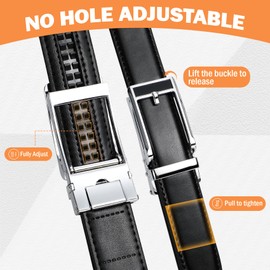 JASGOOD Men's Belt Leather Ratchet Dress Belt Mens Adjustable Leather Belt for Casual Golf Dress Pants, One Hand Release