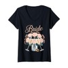 Womens Bride Rose Bouquet Champagne Wedding Ring Design V-Neck T-Shirt