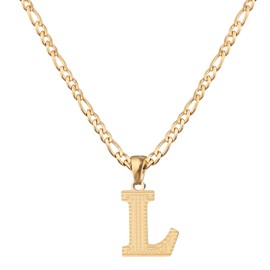 SAELACY 18K Gold Silver Tone Stainless Steel Initial Necklaces for Women Men Gothic 26 Letters Pendant with Figaro Chain Necklaces