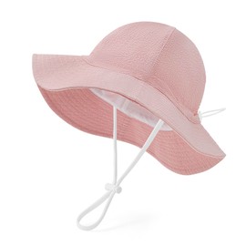 Adorable Baby & Toddler Sun Hat Breathable Seersucker Cap with Adjustable Chin Strap UPF 50+ Protection Pink 1-2T