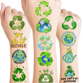 100 PCS Recycle Temporary Tattoos Themed Birthday Party Decorations Favors Supplies Décor Earth Environment Recycling Trash Tattoo Stickers Gifts for Game Boys Girls Classroom School Prizes Reward