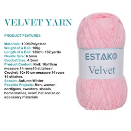 Estako Velvet Chenille Blanket amigurumi Yarn for Crocheting and Knitting Super Bulky 100 gr (132 yds) (1310 - Baby Pink)