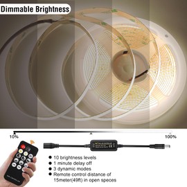 Hosyl Dimmable COB LED Strip Light Kit with RF Remote & UL12v Power Supply, CRI 93+ Flexible Cuttable 4000K Natural White Cob Light Strip for Under Cabinet Lighting, Bedroom Mood & DIY Projects