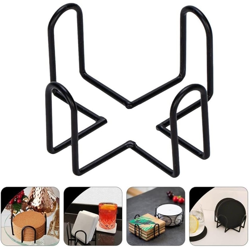Black Iron Coaster Holder Metal Storage Rack Coasters Shelf for