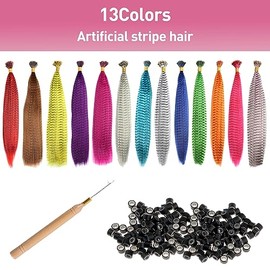Kit de extensión de plumas de cabello, 13 colores mezclados, kit de extensiones de cabello sintético de plumas (no plumas reales) con 100 cuentas de m