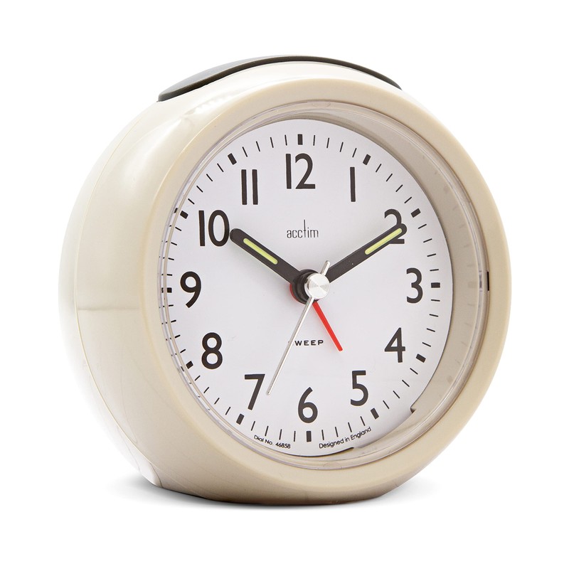 Acctim Grace Non-Ticking Sweep Analogue Bedroom Alarm Clock Earl Grey