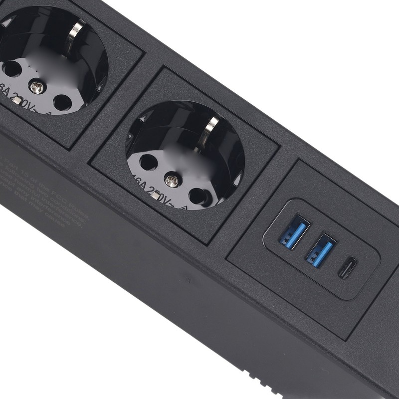 Recessed Power Strip 3xOutlets 2xUSB A 1xUSB C PD20W Ports