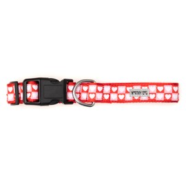The Worthy Dog Colorblock Hearts Stylish & Durable Dog Collars Adjustable High Density Nylon Pets Collar with Strong Quick Release Buckle - Small Red