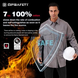 DPSAFETY FR Shirt 7oz Fire Resistant Shirts Men's,CAT2 Welding Shirt 100% Cotton Flame Resistant Shirts Gray (2X-Large)