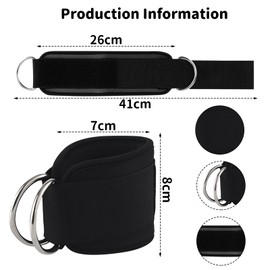 KIPTVO Ankle Strap, Black Cable Machines Ankle Strap Double D-Ring Adjustable, Cable Ankle Strap, Gym Ankle Strap, for Glute Workouts Leg Extensions Lower Body Exercises, Workouts, Leg Extensions