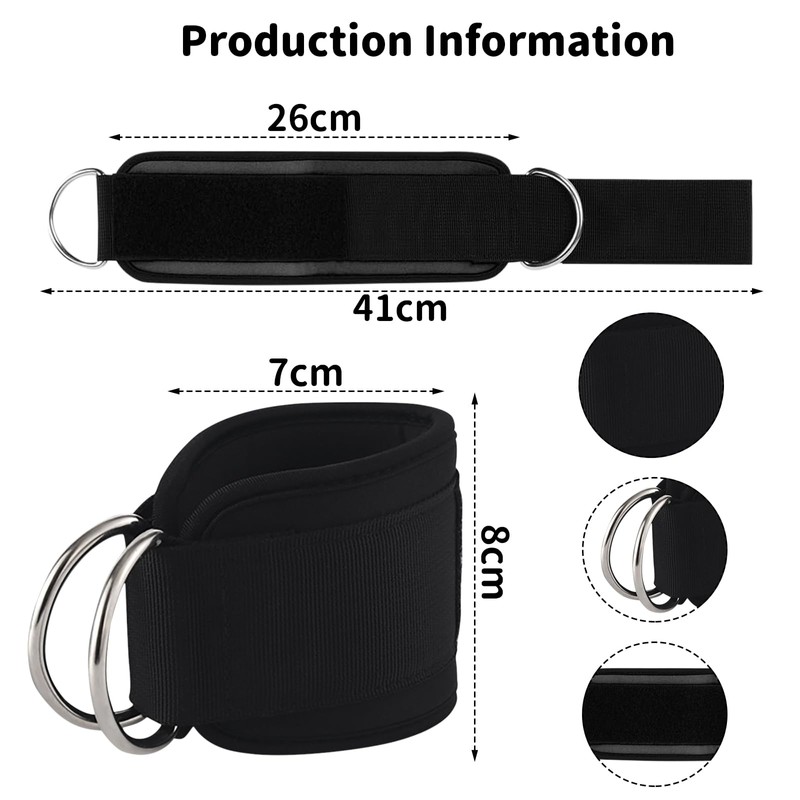 KIPTVO Ankle Strap, Black Cable Machines Ankle Strap Double D-Ring