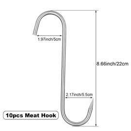 LANIAKEA 10PCS Meat Hook, 8.66'' Stainless Steel Meat Hooks Meat Hanging Hooks, Heavy Duty S Hooks Meat Hooks for Butchering, Smoker, Pig, Chicken, Fish, Beef, Poultry