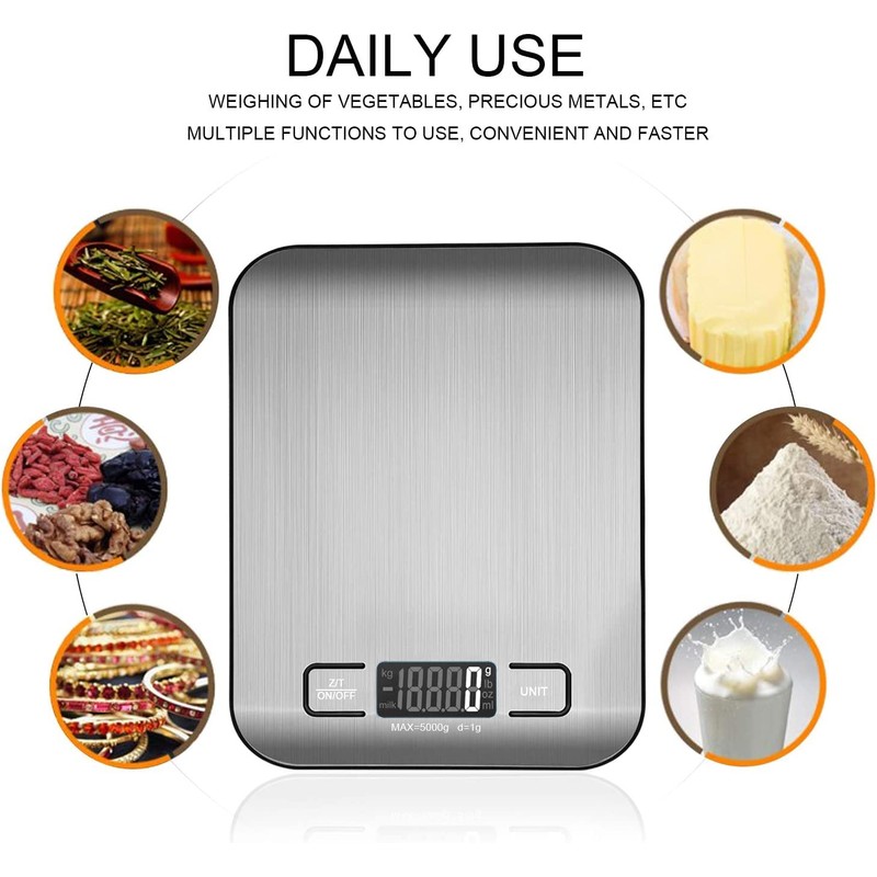 Viboos Digital Kitchen Scale, 5 kg High-Quality Stainless Steel Electronic