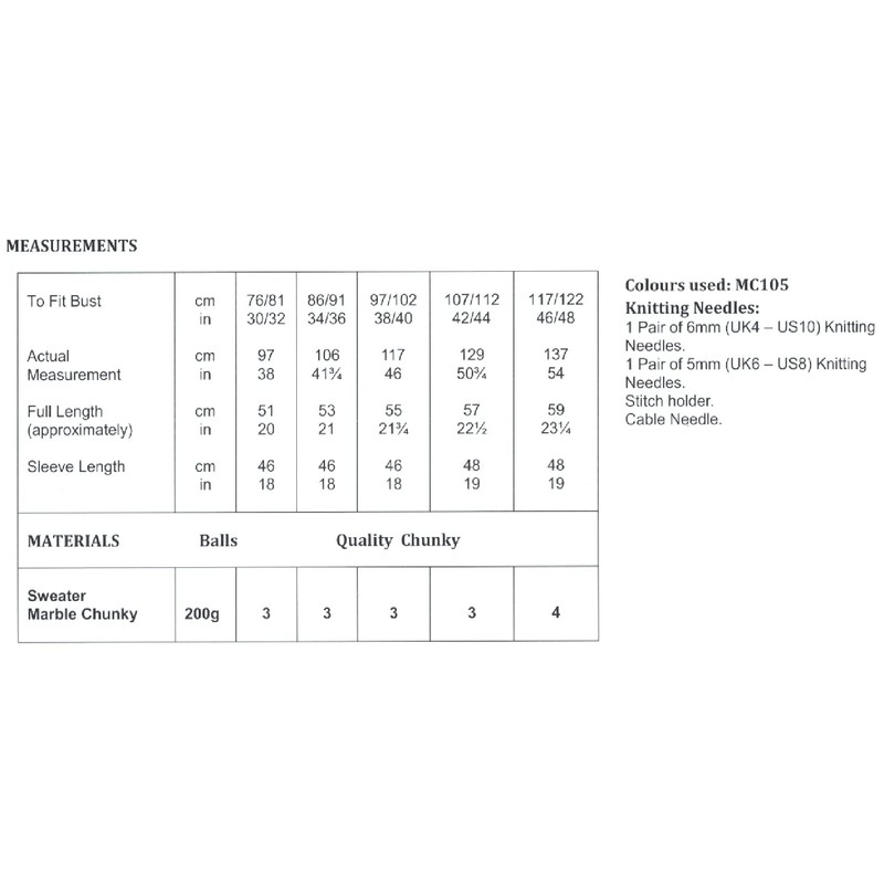 James Brett Womens Chunky Intermediate Knitting Pattern Cable Knit Sweater