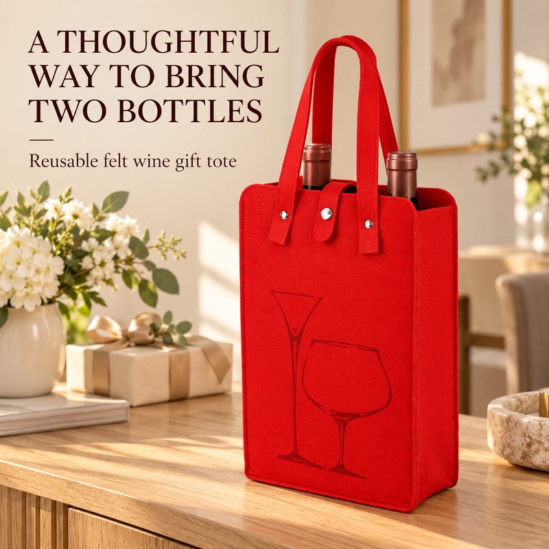 Felt Wine Bag for Gifting – Reusable Double Bottle Carrier