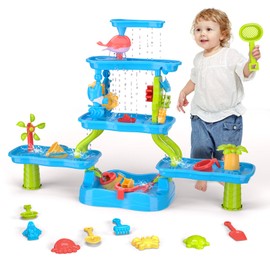 VGY Water Table for Toddler, Rain Shower Splash Pond Toddler Water Table, Kids Water and Sand Activity Sensory Play Table, Summer Outdoor Toys for Toddlers 3-5 4-8 Years Old Boys Girls