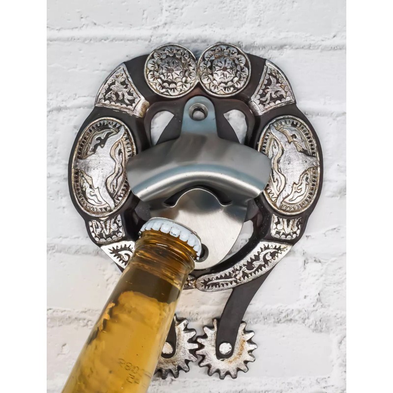 Rustic Western Cowboy Boot Spur With Silver Longhorn Conchos Wall