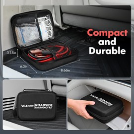 Car Emergency Safety Kit Bag with Jumper Cables, Tire Pressure Gauge, Auto Vehicle Safety Road Side Assistance Kits Essentials,for Women, Men, Teen (Black)